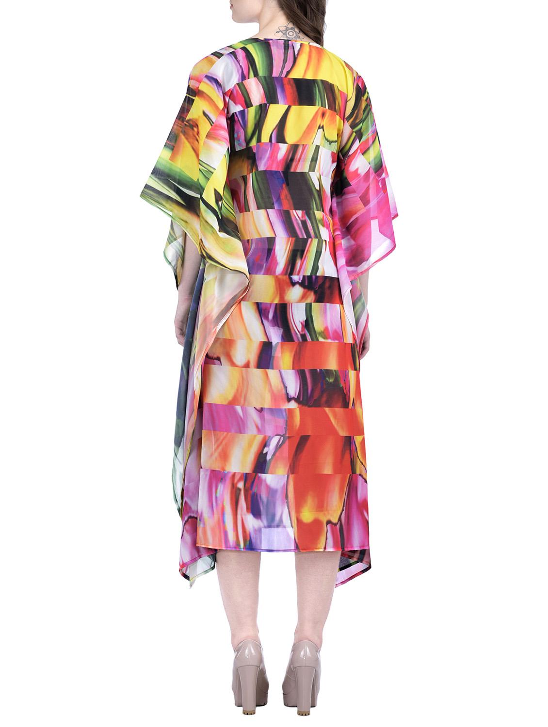multi colored relax fit sheer printed kaftan dress - 12755853 - Zoom Image - 2