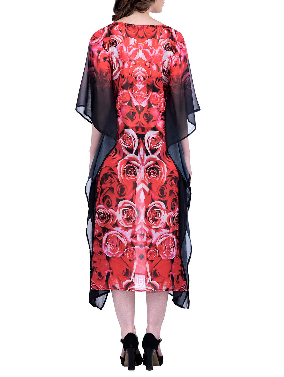 red relax fit sheer floral print kaftan dress - 12755858 - Standard Image - 2