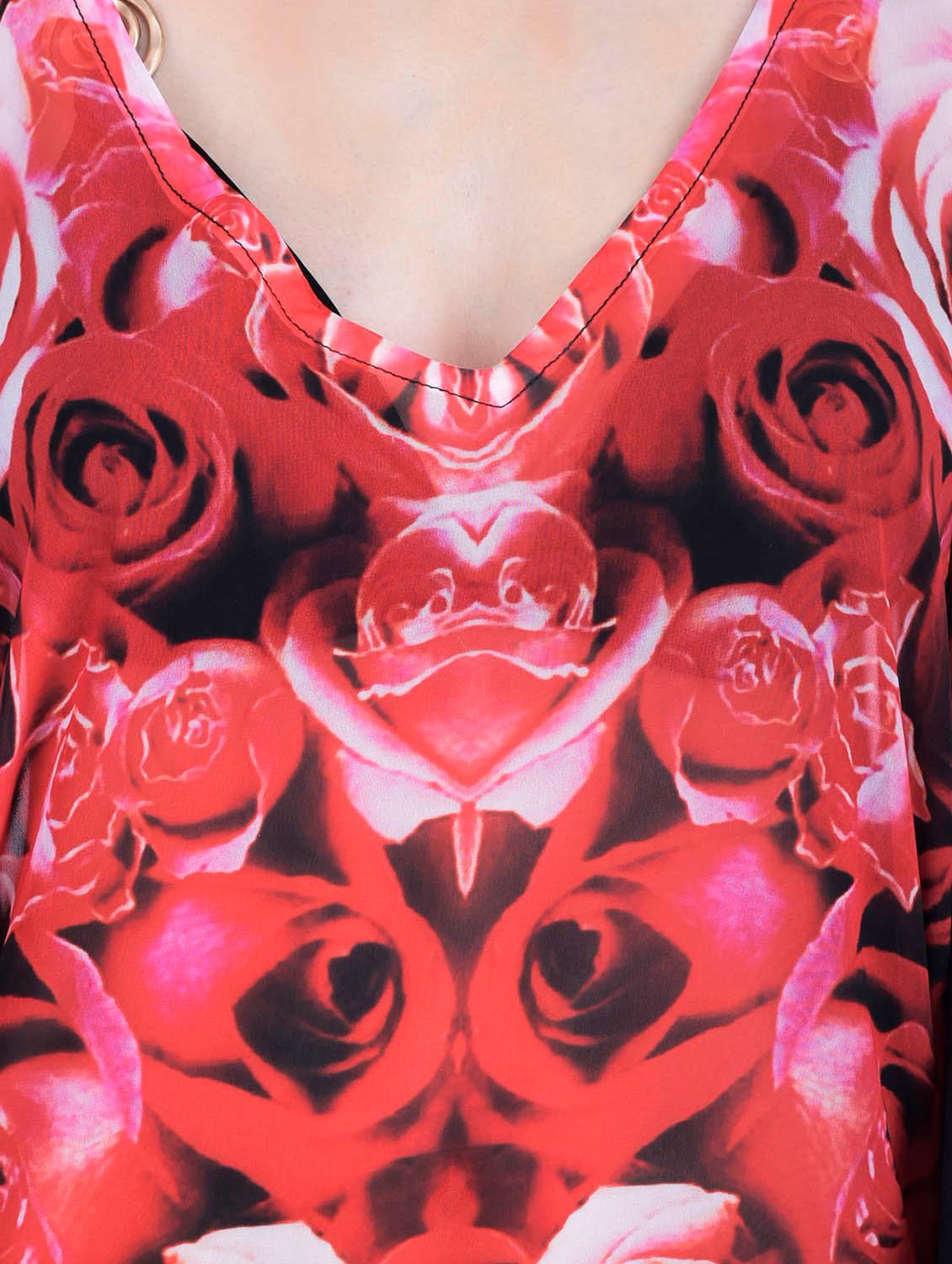 red relax fit sheer floral print kaftan dress - 12755858 - Standard Image - 3