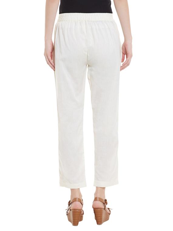 women off-white solids ankle length trousers - 12821790 - Standard Image - 2