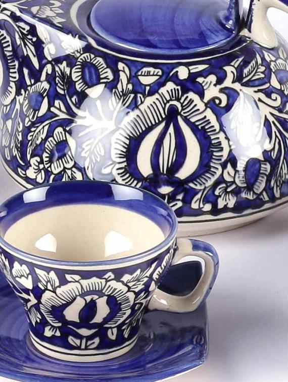 blue ceramic mughal hand painted tea set - 1292863 - Zoom Image - 4