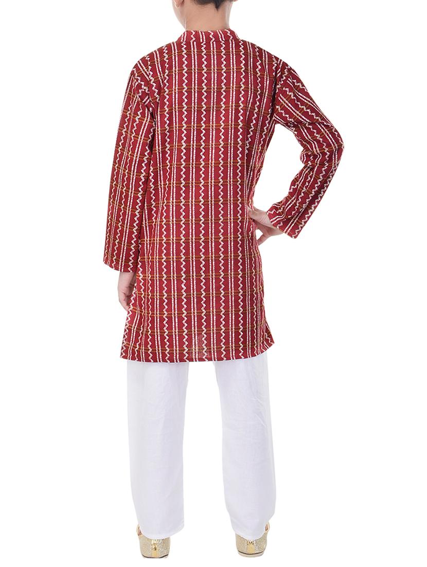 red and white cotton kurta set - 14428925 - Standard Image - 2