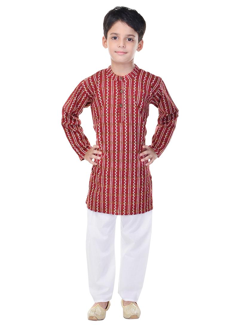 red and white cotton kurta set - 14428925 - Standard Image - 3