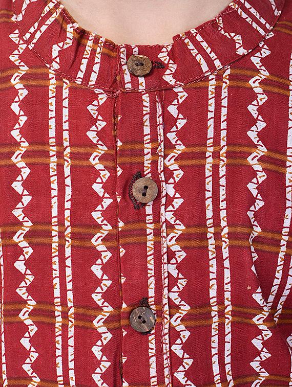 red and white cotton kurta set - 14428925 - Standard Image - 4