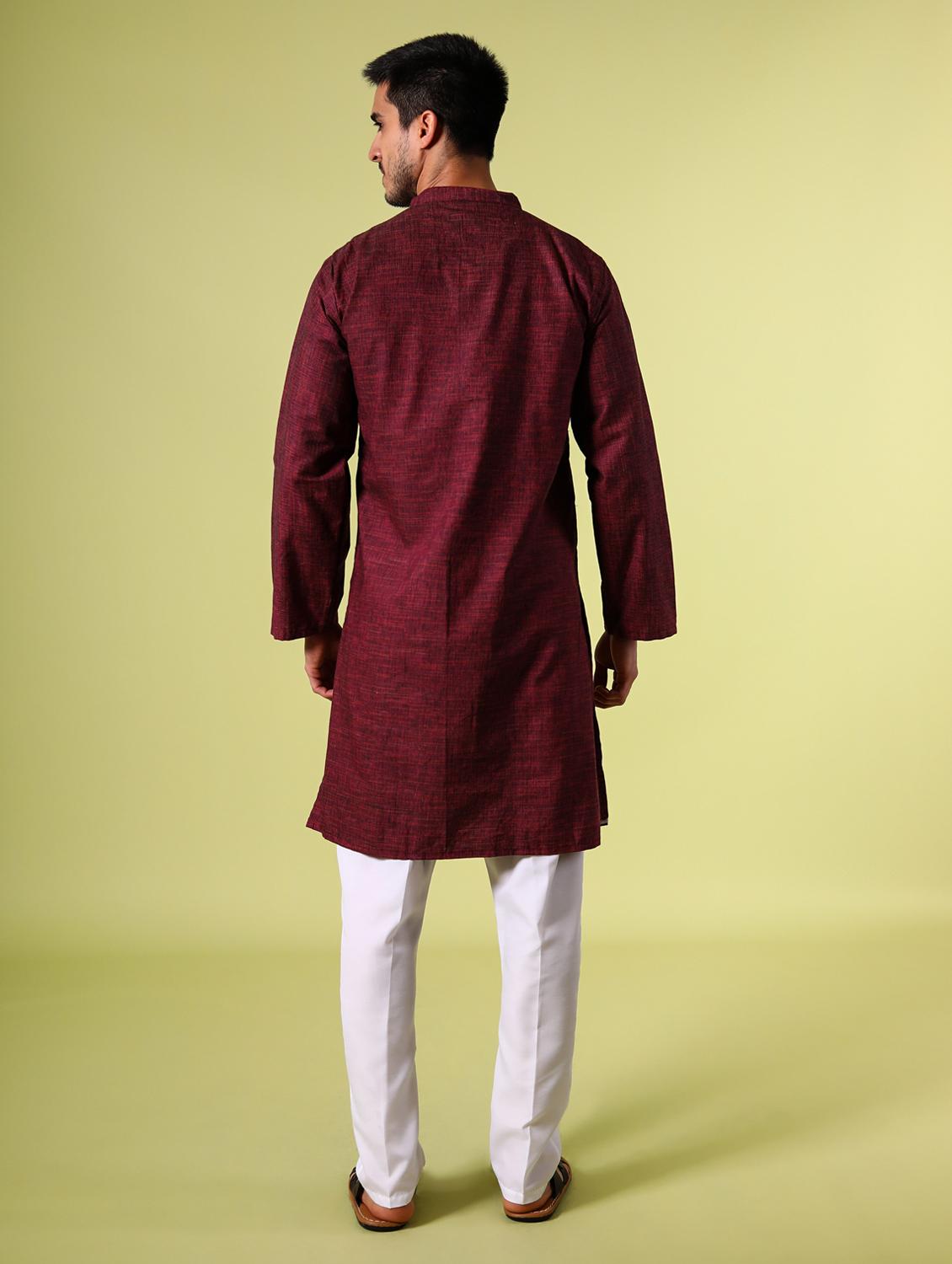 purple solid mandarin neck long kurta - 15355399 - Standard Image - 3