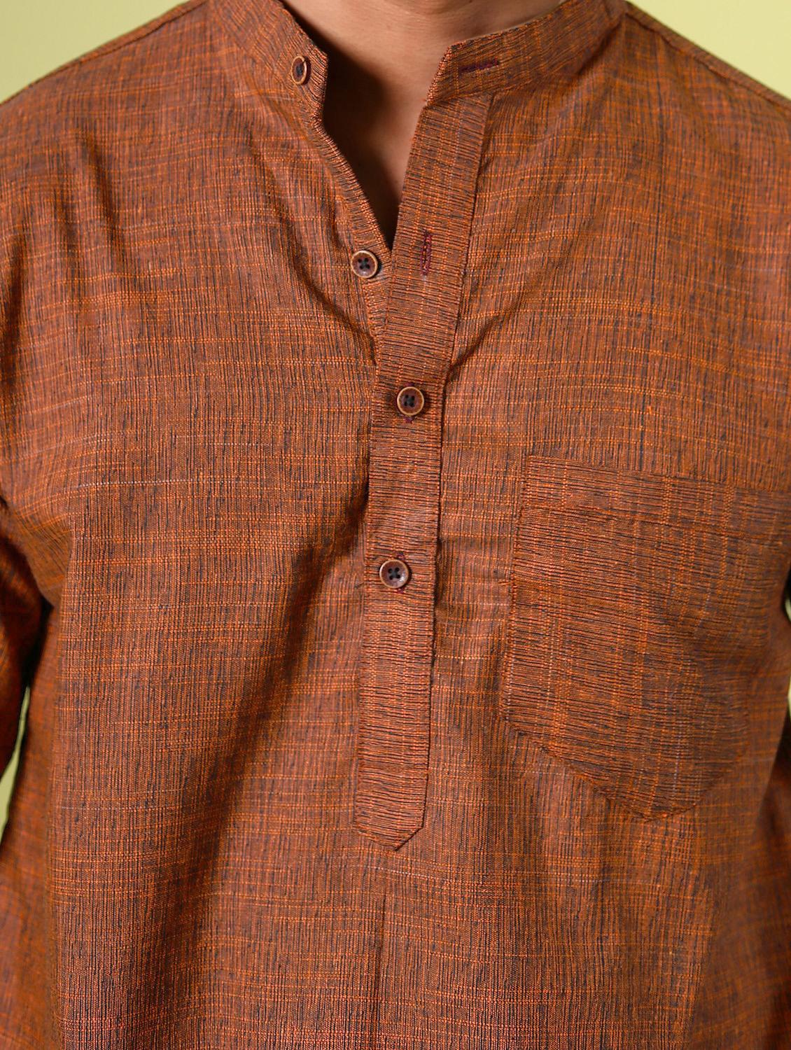 brown cotton short kurta - 15355406 - Zoom Image - 4