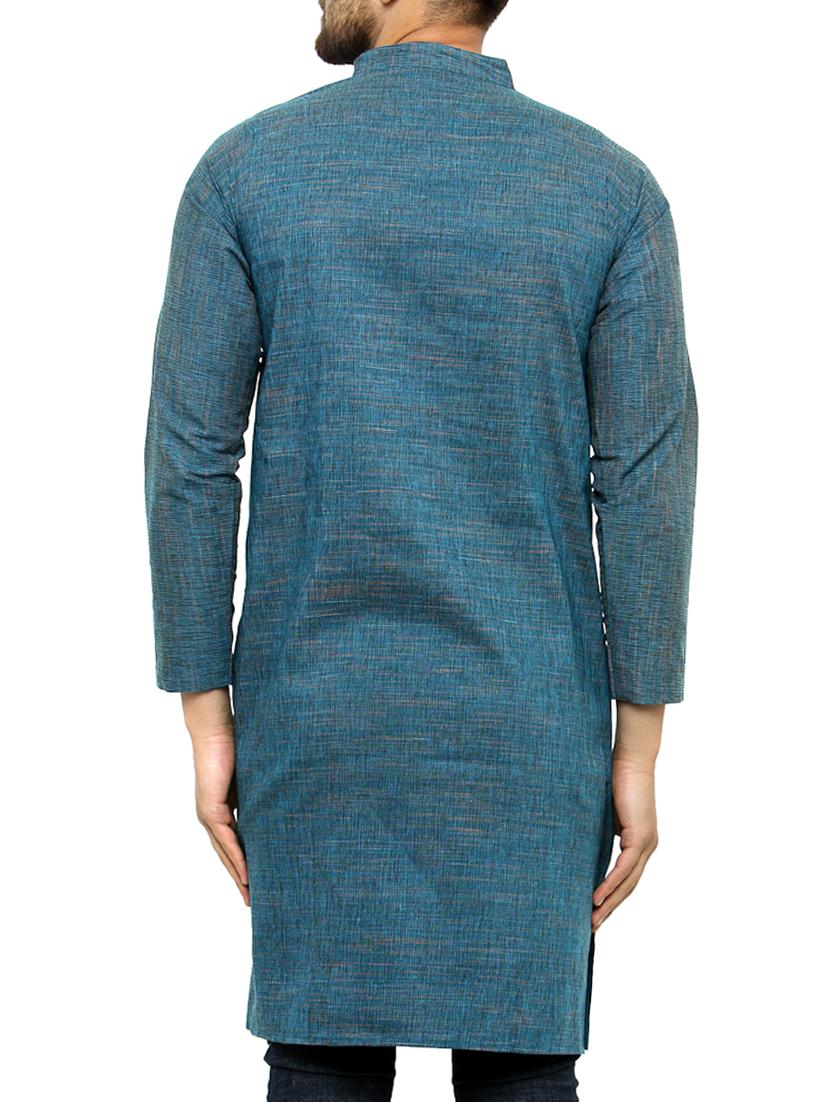 blue cotton long kurta - 15355407 - Zoom Image - 2