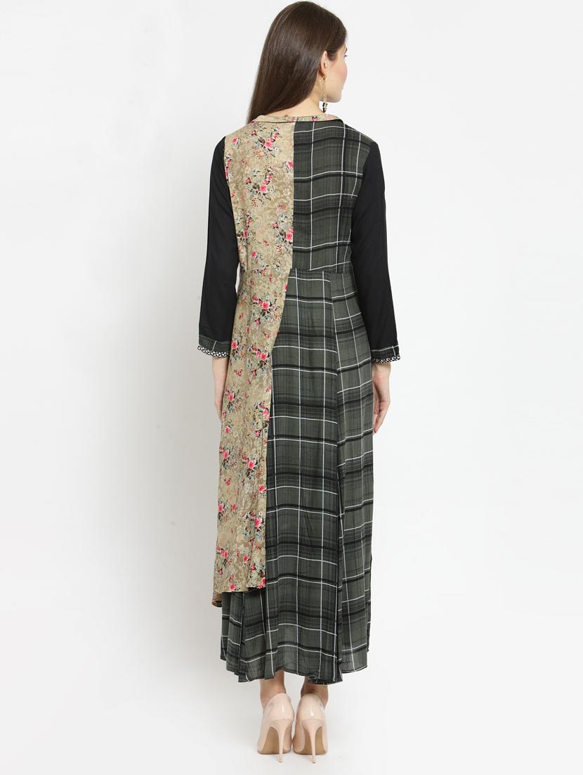 a-line checkered panel kurta - 15517389 - Standard Image - 2