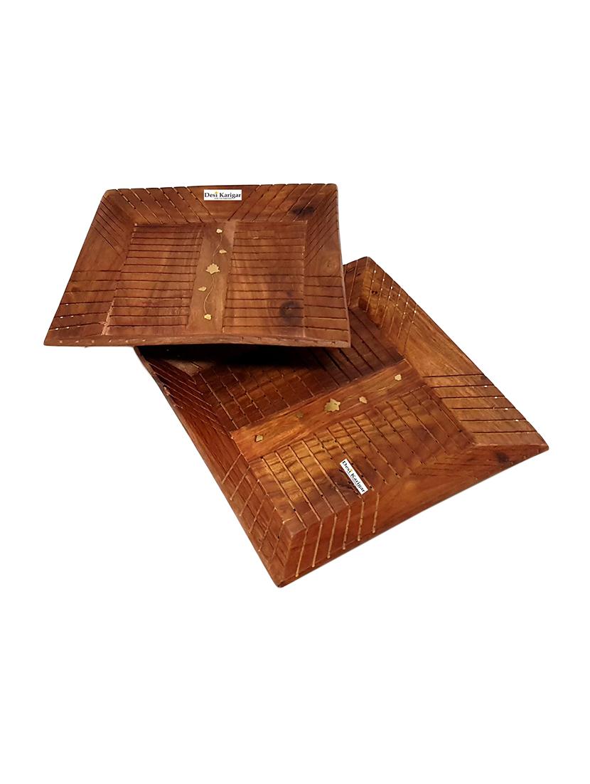wooden serving tray set hand carved - 15887668 - Standard Image - 2