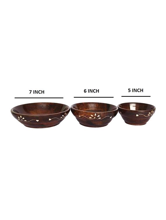 desi karigar brown wooden bowls - set of 3 - 15900280 - Standard Image - 5