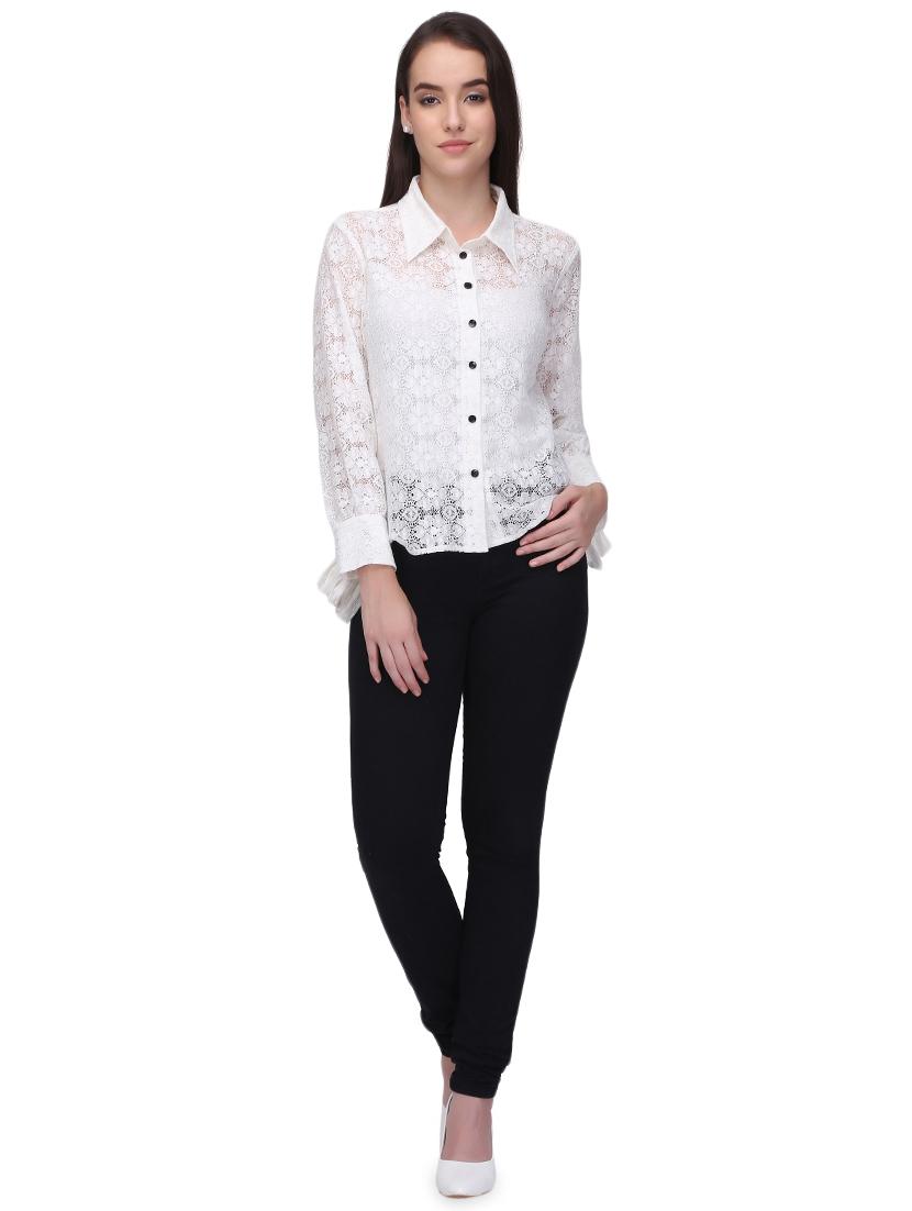 tie up sleeved floral lace shirt - 16047033 - Zoom Image - 3