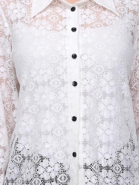 tie up sleeved floral lace shirt - 16047033 - Zoom Image - 4