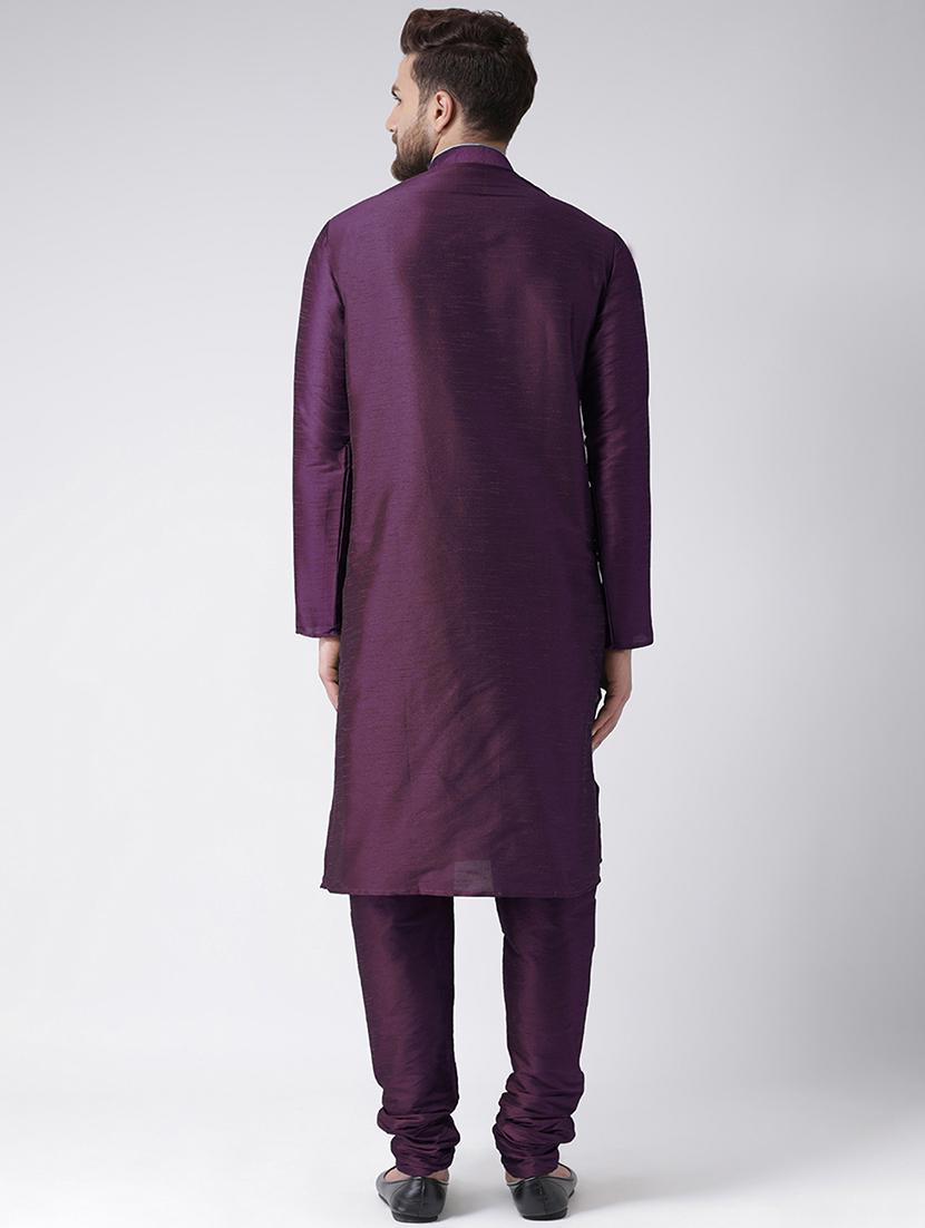 purple silk blend kurta pyjama set - 16087304 - Zoom Image - 2