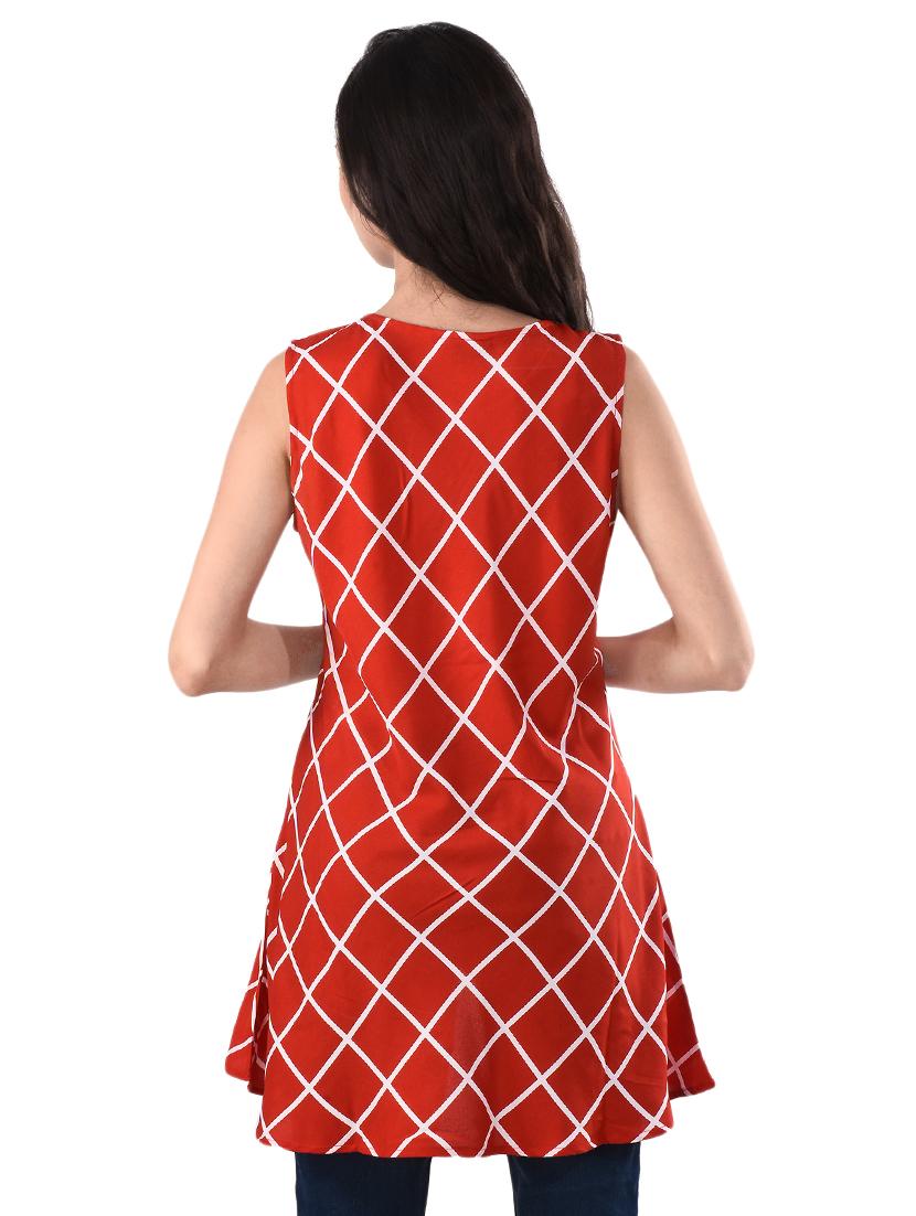 round neck checkered high-low tunic - 16555505 - Zoom Image - 2