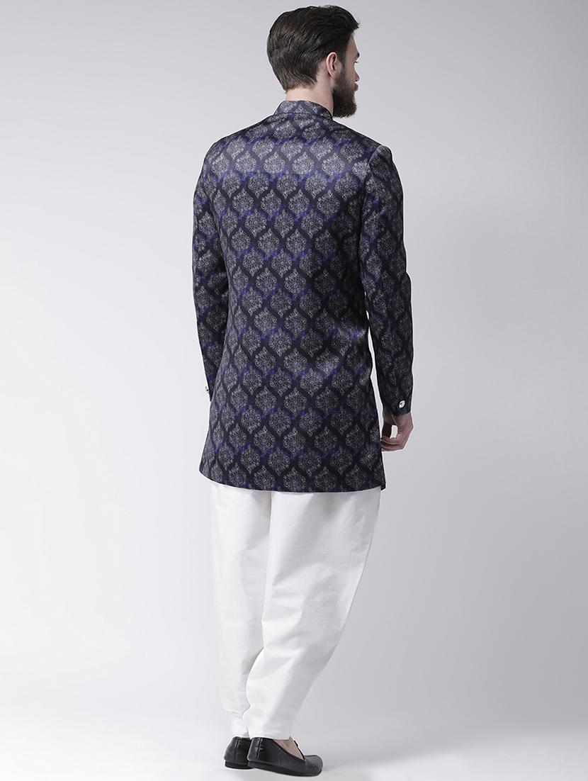 blue jacquard sherwani set - 16566579 - Standard Image - 2