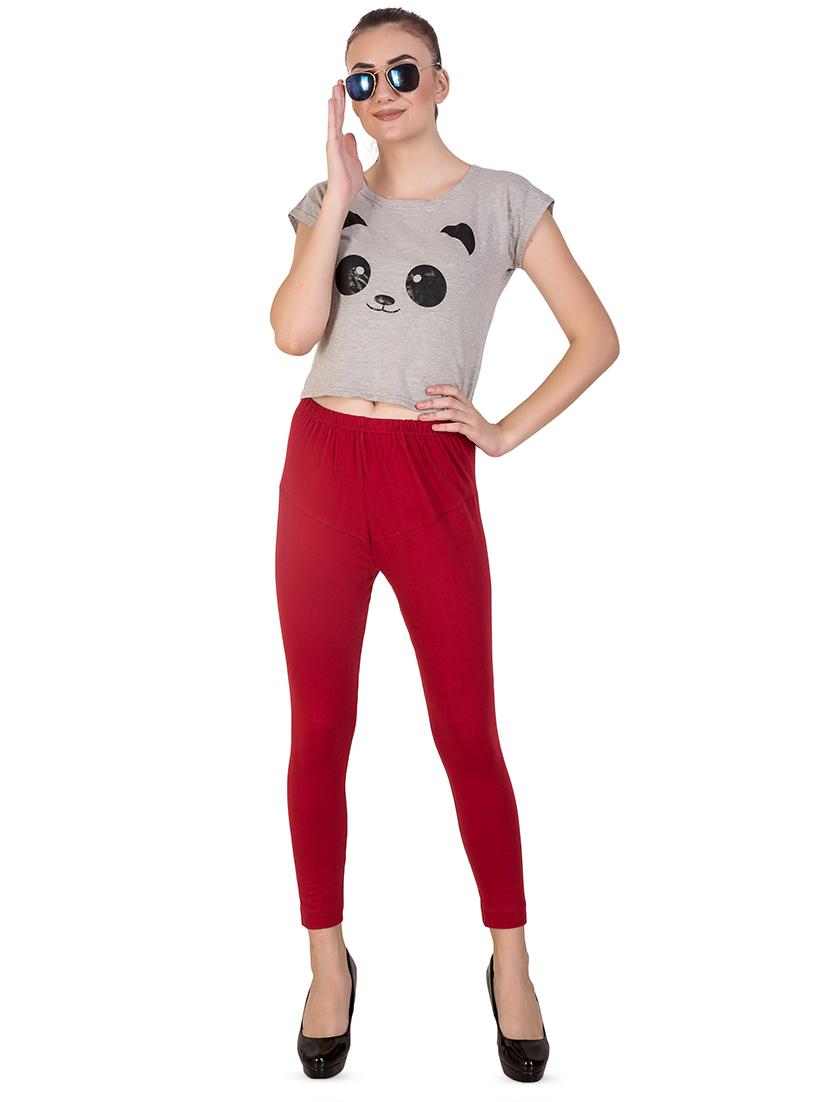 red solid ankle length legging - 16646243 - Standard Image - 3