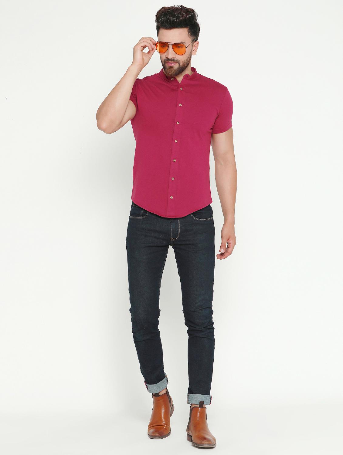mens pink slim fit solid casual shirt - 16682711 - Standard Image - 3