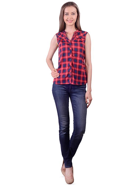 mandarin neck checkered shirt - 16695766 - Zoom Image - 3