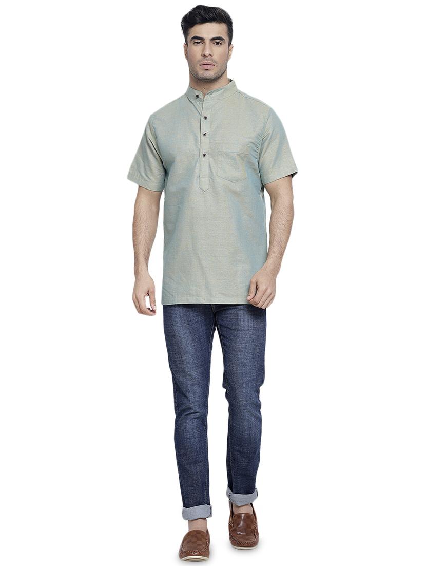 grey solid short kurta - 16935131 - Zoom Image - 3