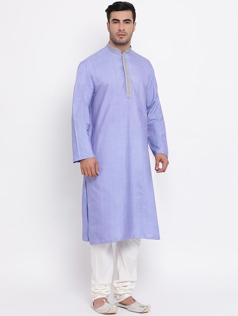 purple self design silk blend long kurta - 16942358 - Zoom Image - 2