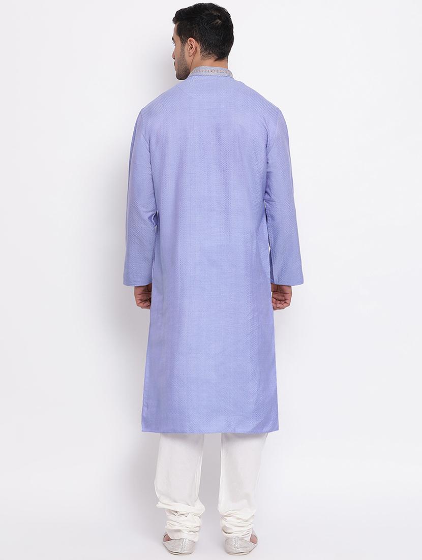 purple self design silk blend long kurta - 16942358 - Standard Image - 3