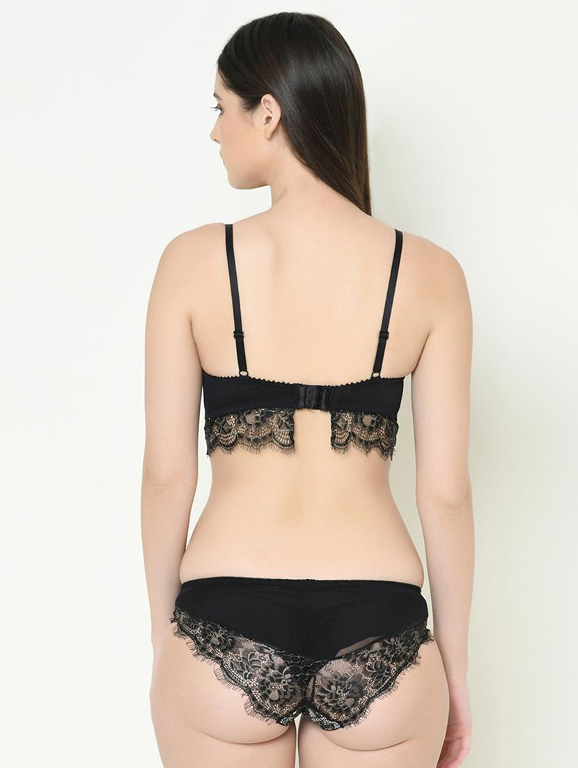 laced plunge bra with bikini panty set - 16958005 - Zoom Image - 2