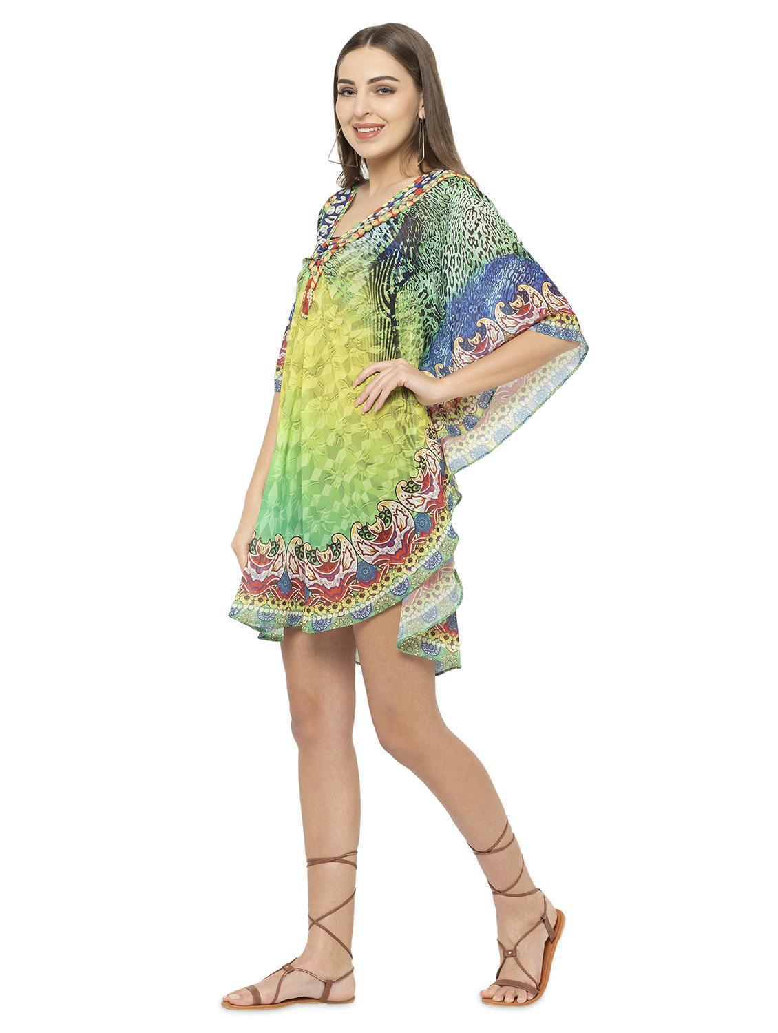 green relaxed fit abstract print kaftan dress - 17011423 - Standard Image - 2