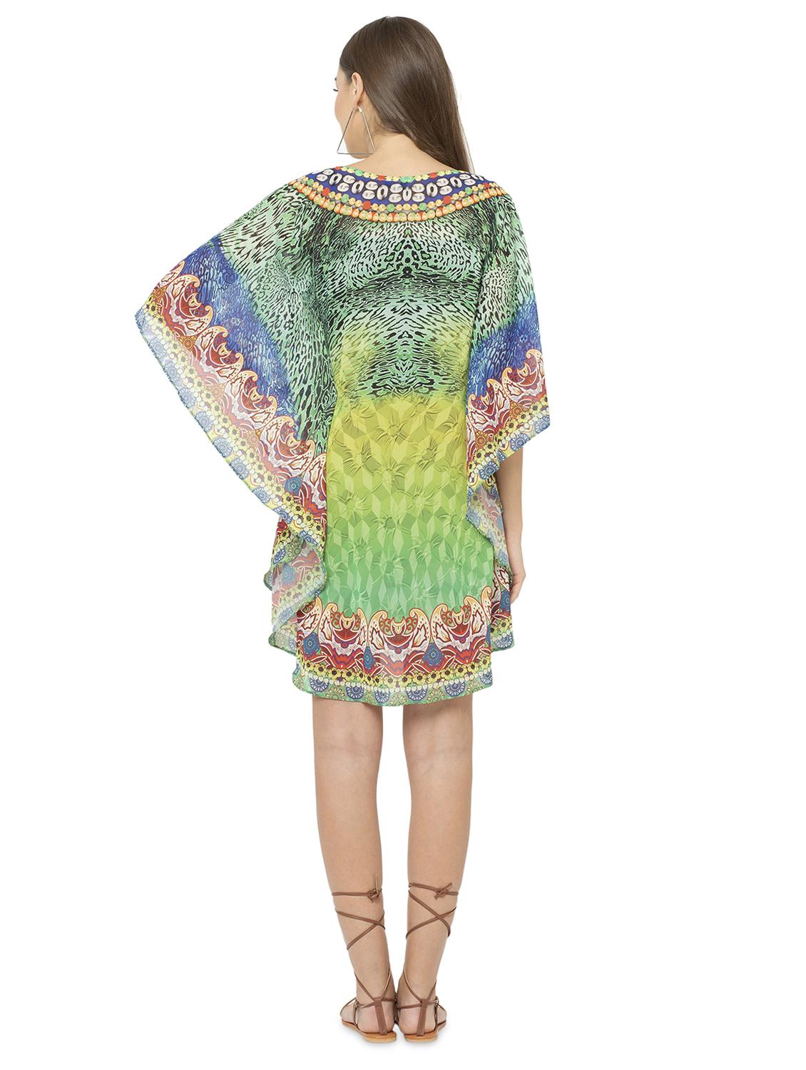 green relaxed fit abstract print kaftan dress - 17011423 - Standard Image - 3