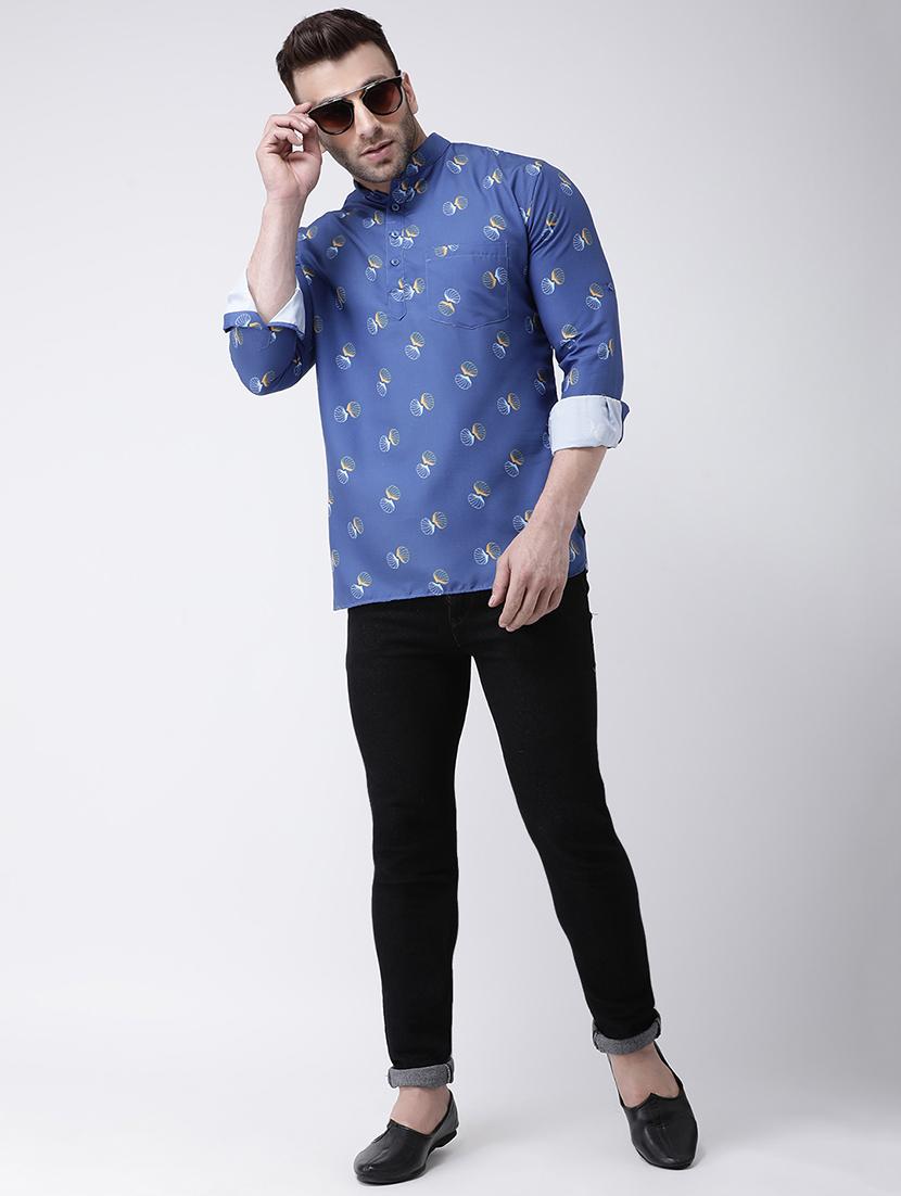 blue printed short kurta - 17063797 - Standard Image - 3