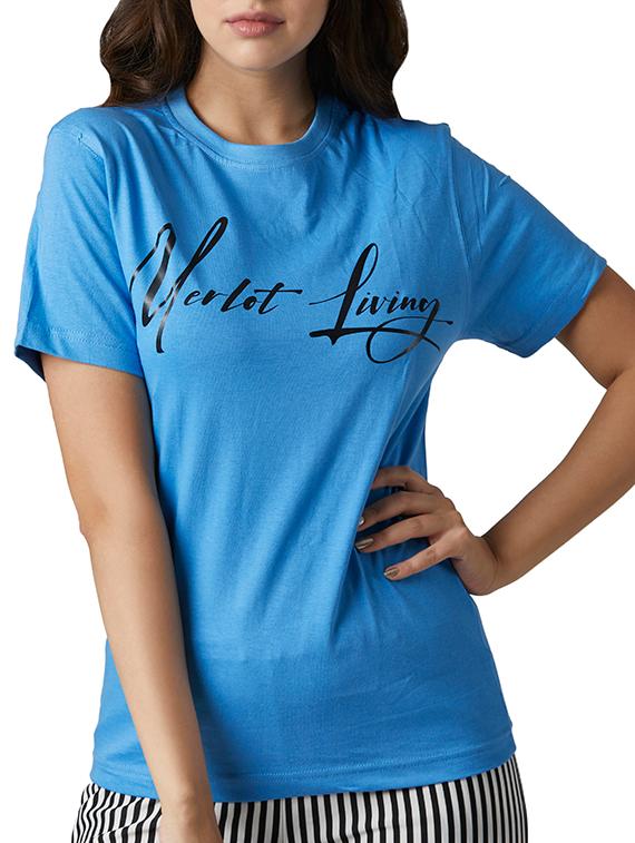 women's chest print round neck t-shirt - 17089353 - Standard Image - 3