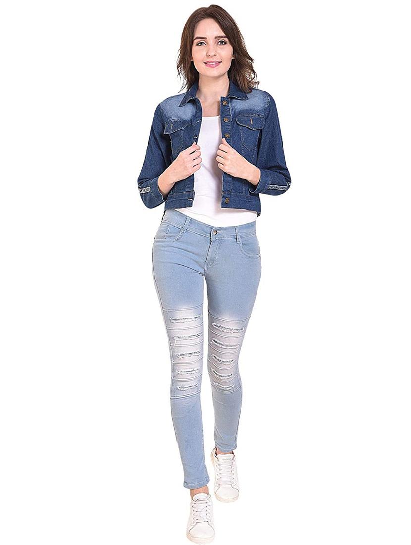 side tape washed denim jacket - 17125948 - Standard Image - 3