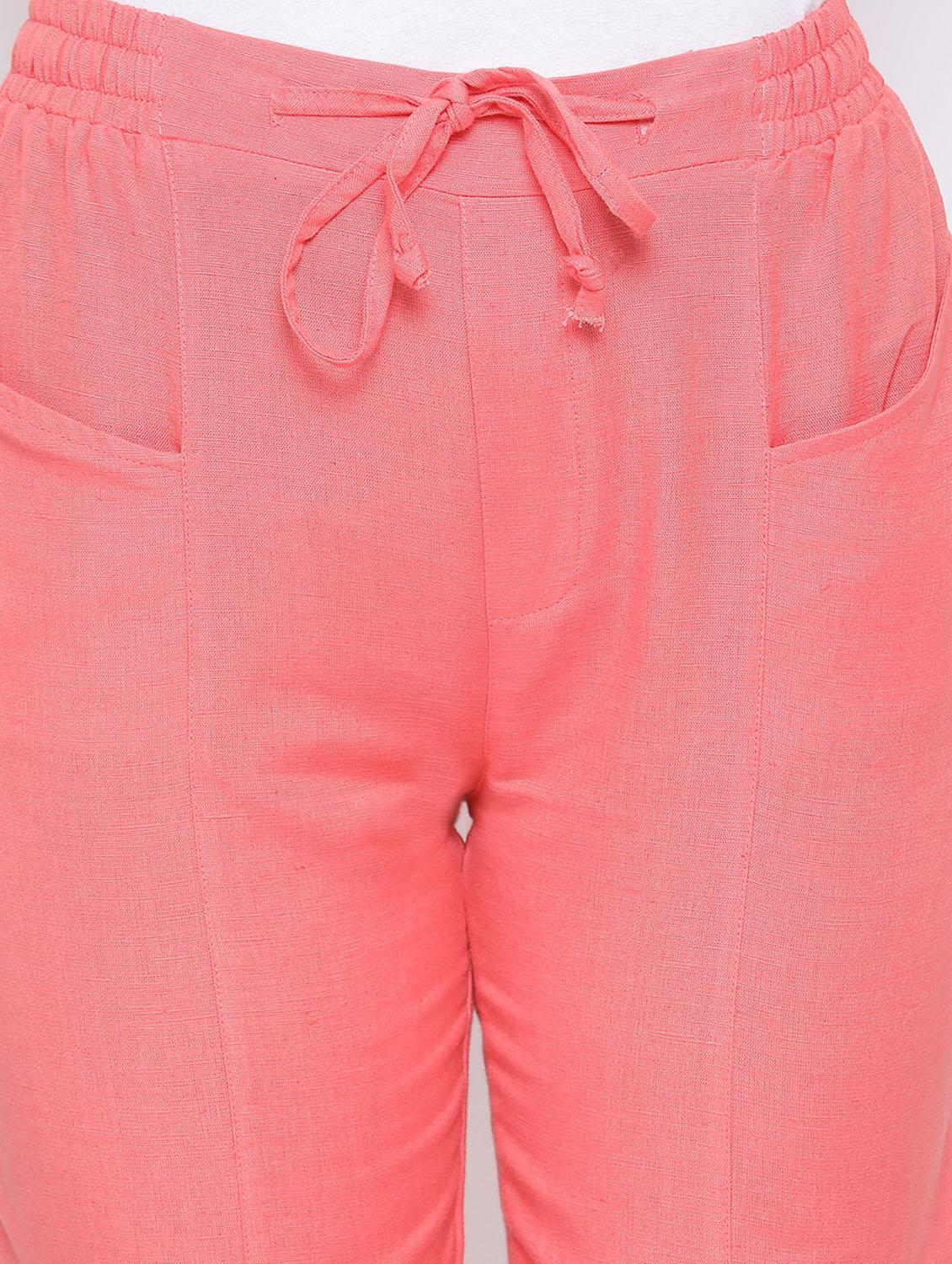 women solid pink flat front trouser - 17233023 - Standard Image - 4