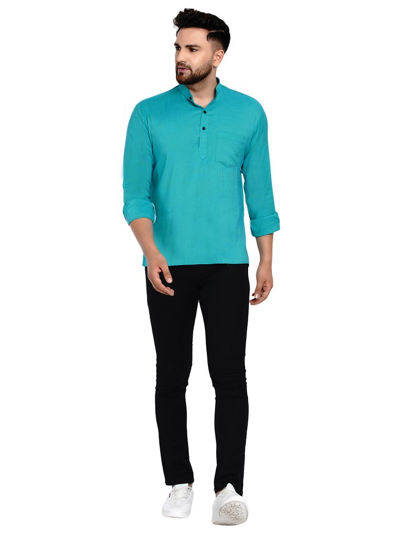 green solid short kurta - 17332956 - Standard Image - 3