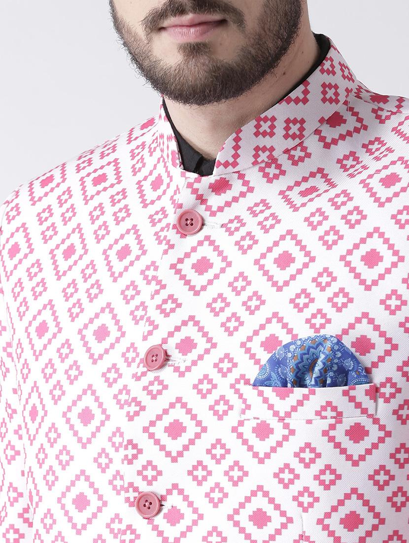 pink printed bandhgala casual blazer - 17351470 - Standard Image - 4