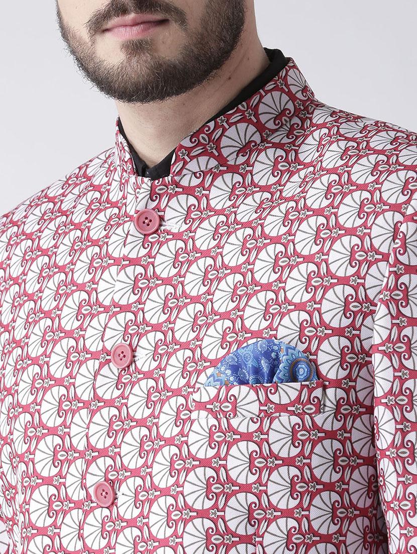 pink printed bandhgala casual blazer - 17351479 - Standard Image - 4