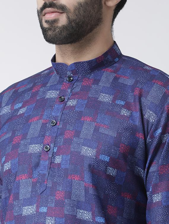 navy blue checkered kurta pyjama set - 17356882 - Standard Image - 3