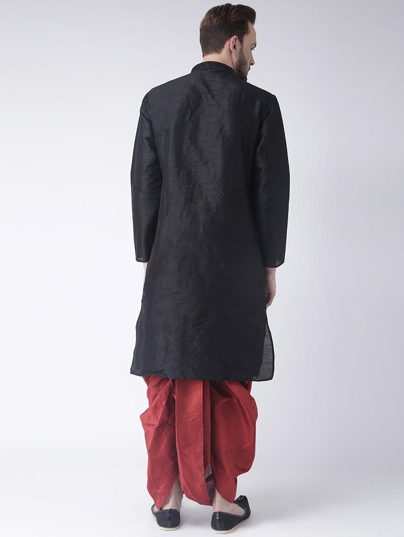 black solid dhoti kurta set with printed bandhgala jacket - 17356986 - Standard Image - 4