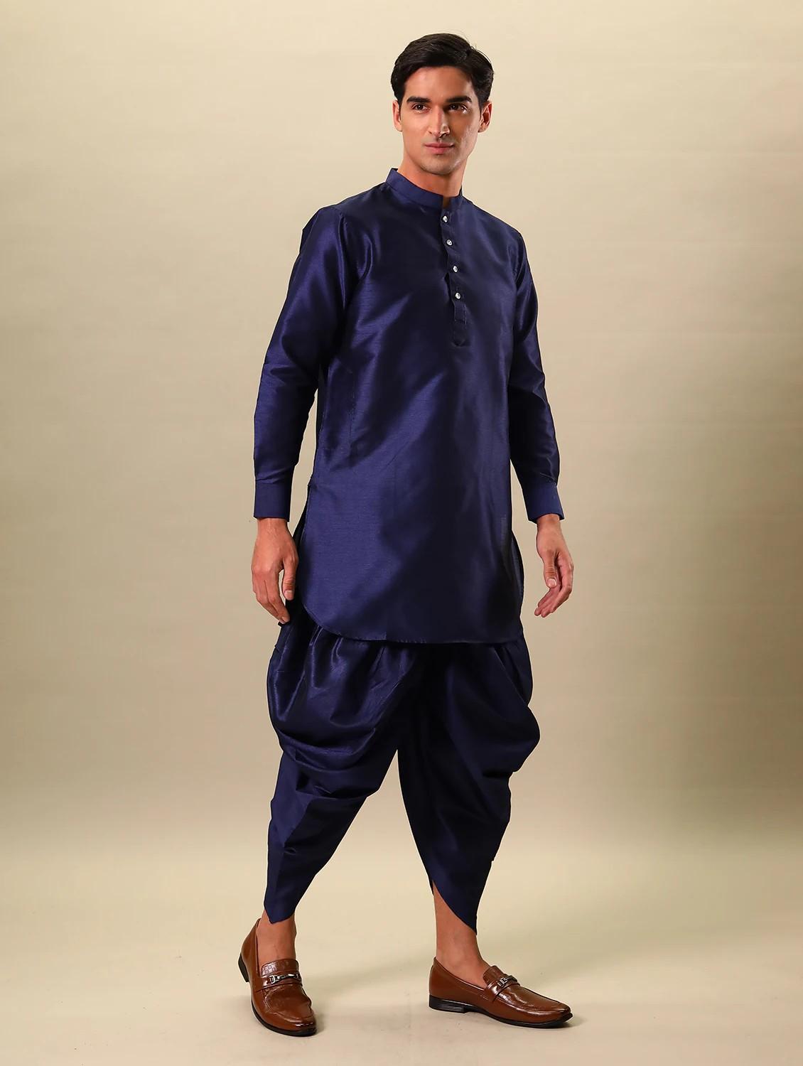 navy blue solid dhoti kurta set - 17356993 - Zoom Image - 2