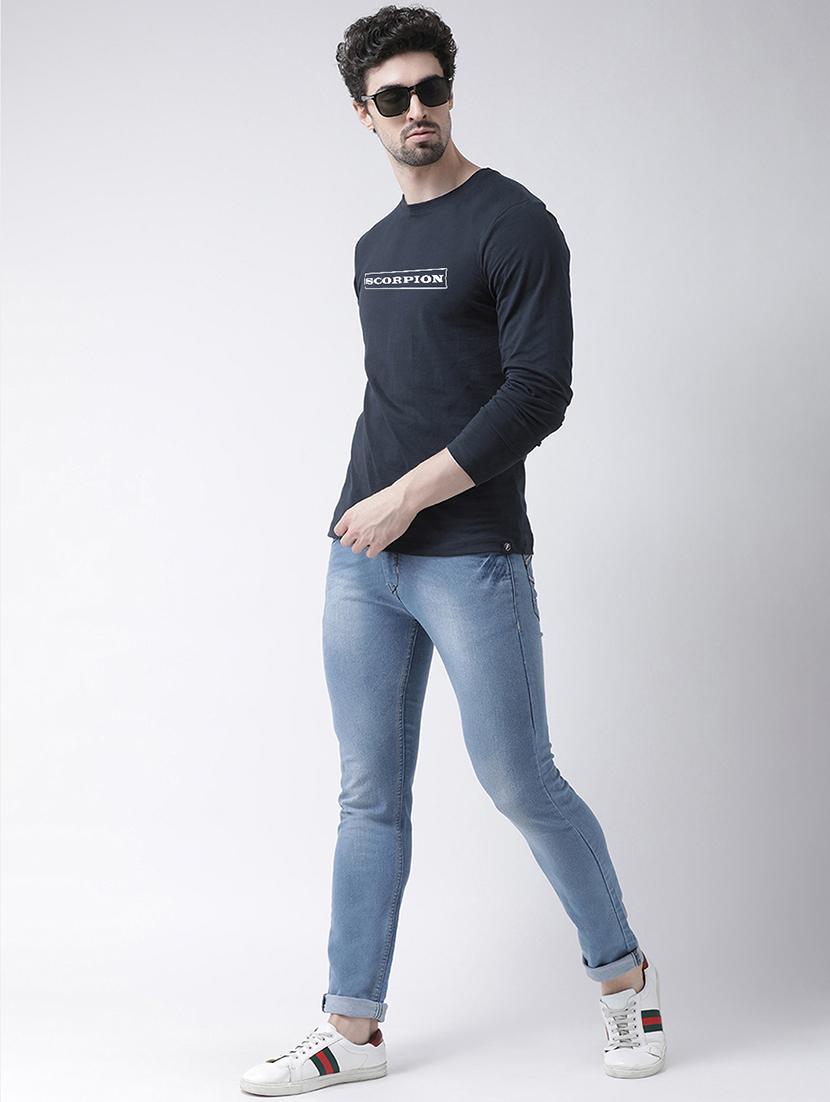 navy blue chest print t-shirt - 17411518 - Zoom Image - 3