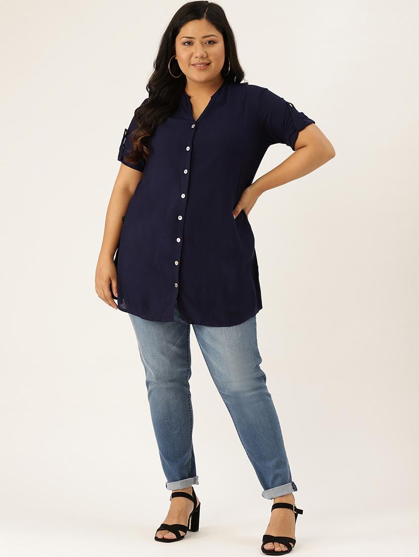 mandarin neck plus shirt - 17418059 - Standard Image - 3
