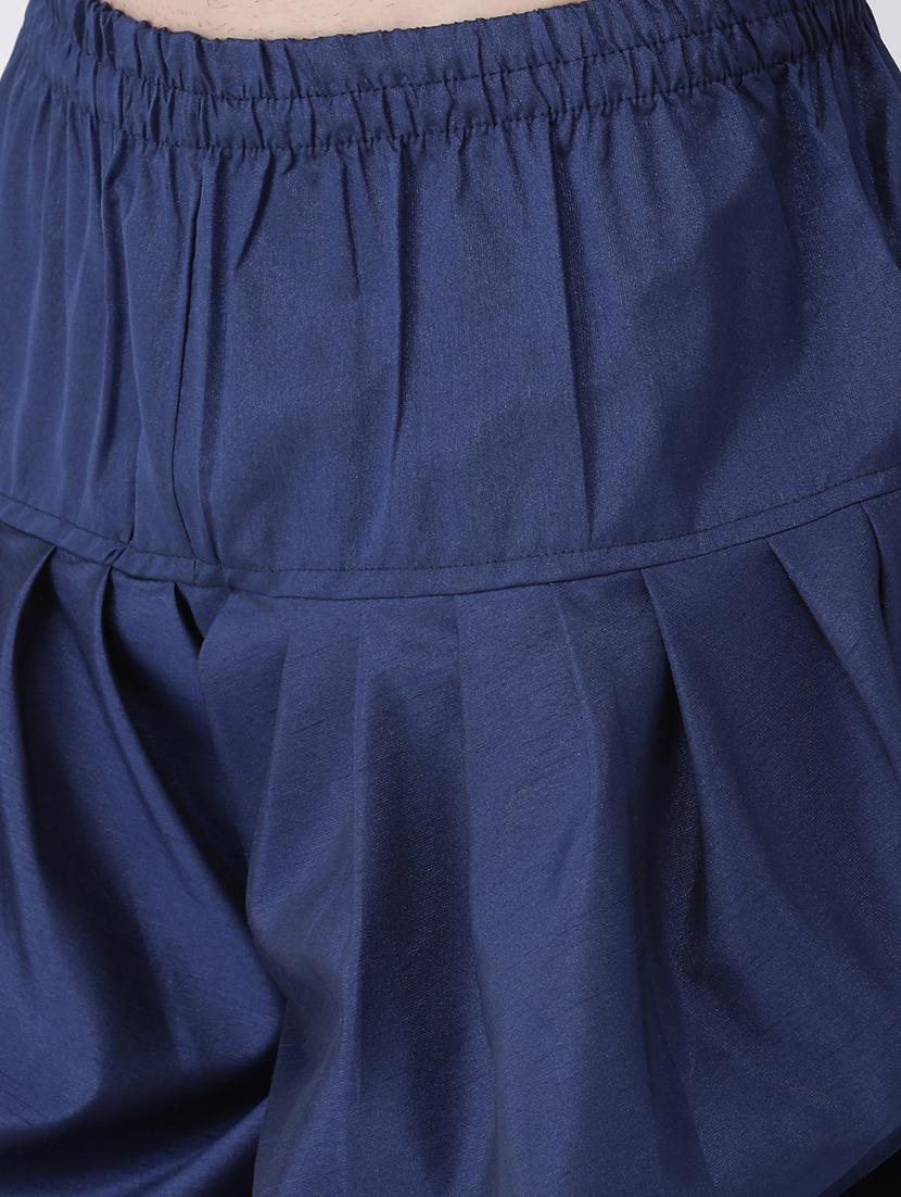 navy blue solid dupion dhoti kurta set - 17425414 - Standard Image - 3