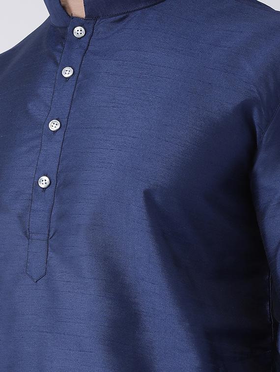 navy blue solid dupion dhoti kurta set - 17425414 - Zoom Image - 4