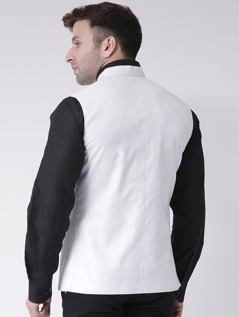 white solid nehru jacket - 17425443 - Standard Image - 2
