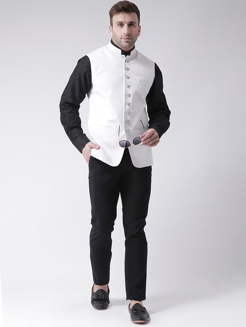 white solid nehru jacket - 17425443 - Zoom Image - 3