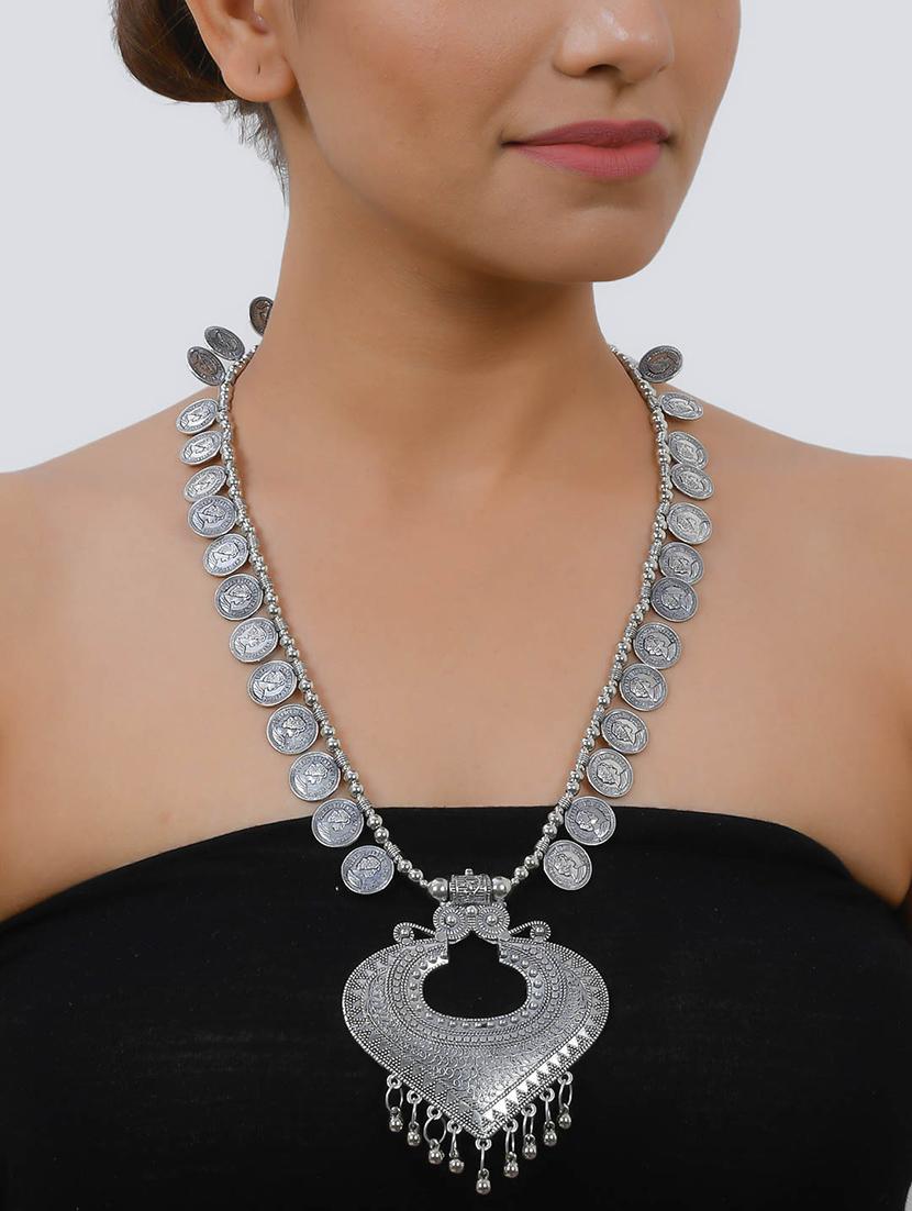 silver brass long necklace - 17426610 - Standard Image - 2