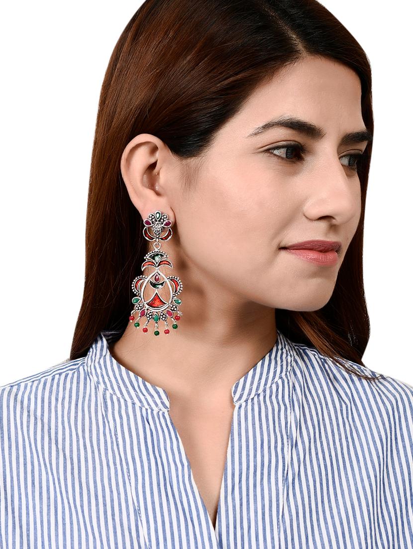 silver brass drop earring - 17546201 - Zoom Image - 3
