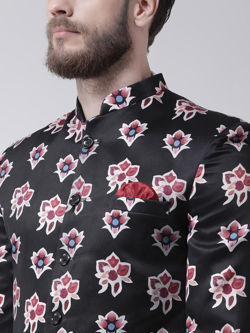 black printed bandhgala casual blazer - 17585850 - Standard Image - 4