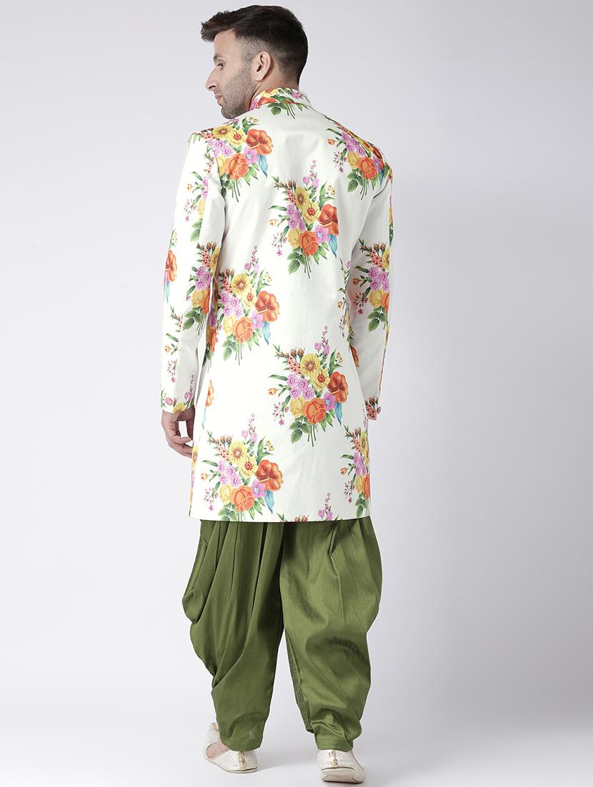 white floral print sherwani set - 17585905 - Standard Image - 2