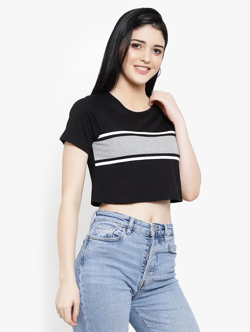 women's crop round neck t-shirt - 17596215 - Standard Image - 2