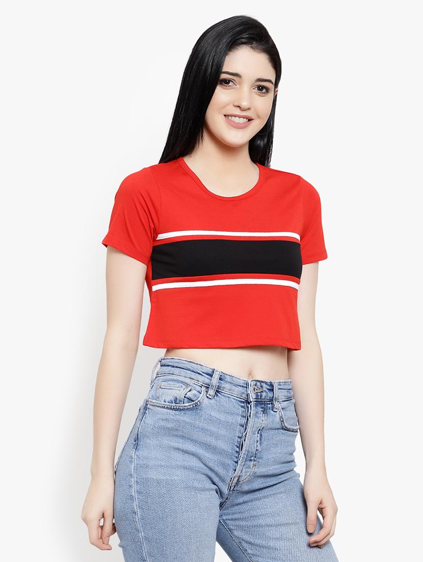 women's crop round neck t-shirt - 17596217 - Standard Image - 2